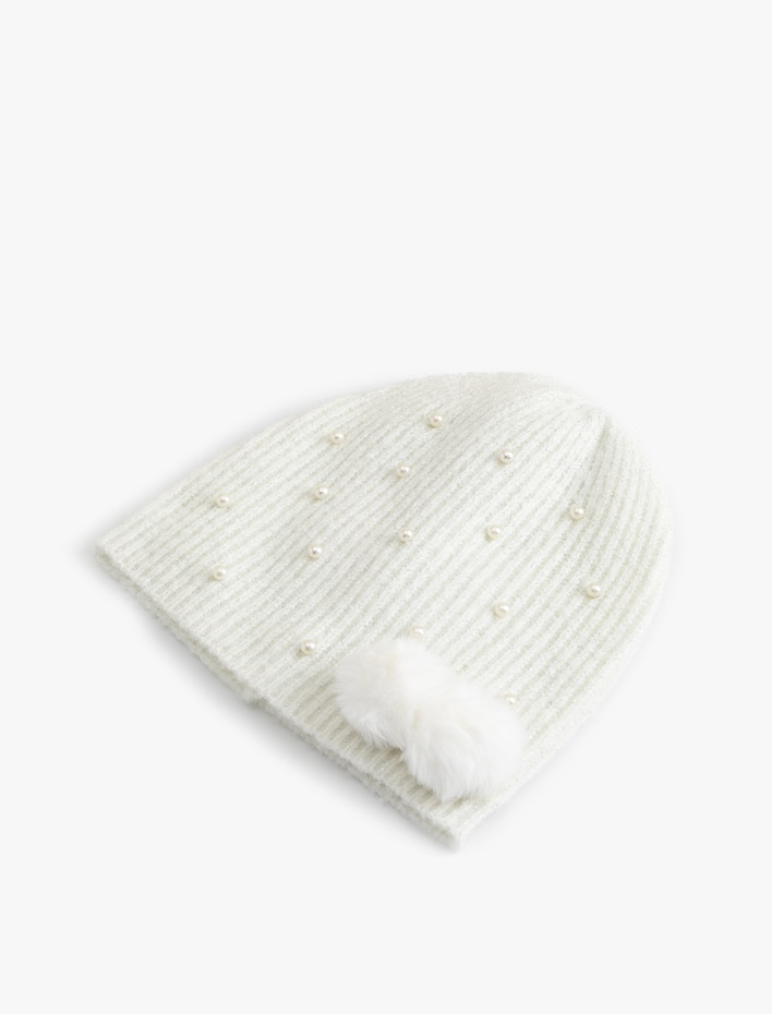 Kız Çocuk İnci Detaylı Ponponlu Bere