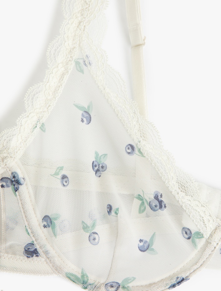  Transparan Dantel Detaylı Yaban Mersini Baskılı Balenli Sütyen