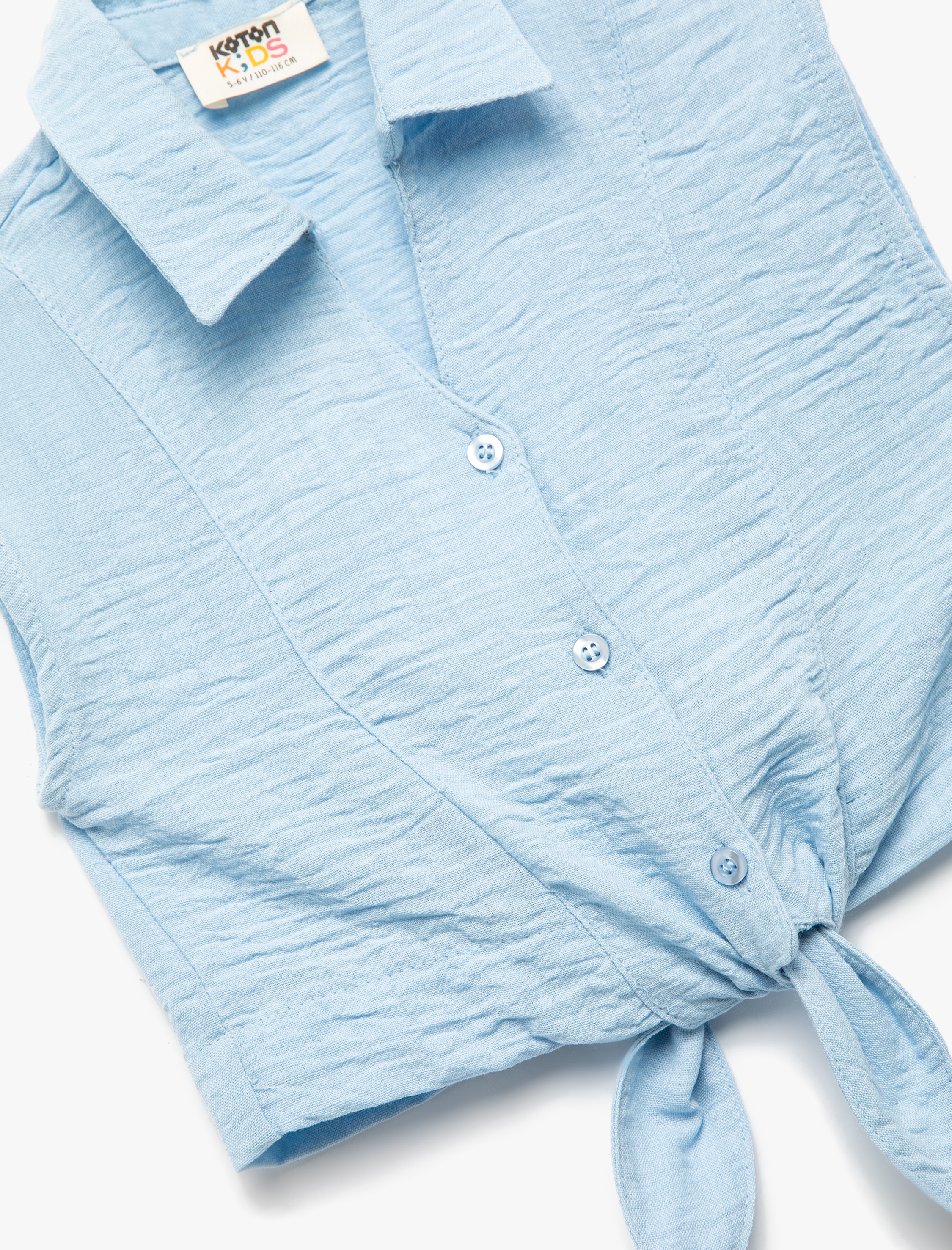  Kız Çocuk Bağlama Detaylı Düğmeli Kolsuz Gömlek