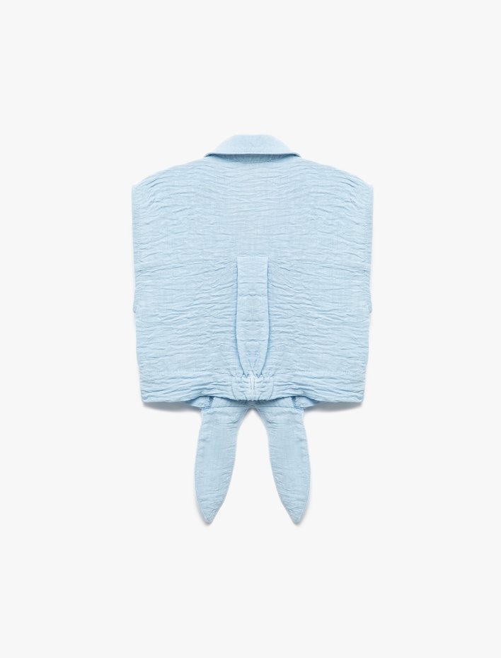 Kız Çocuk Bağlama Detaylı Düğmeli Kolsuz Gömlek