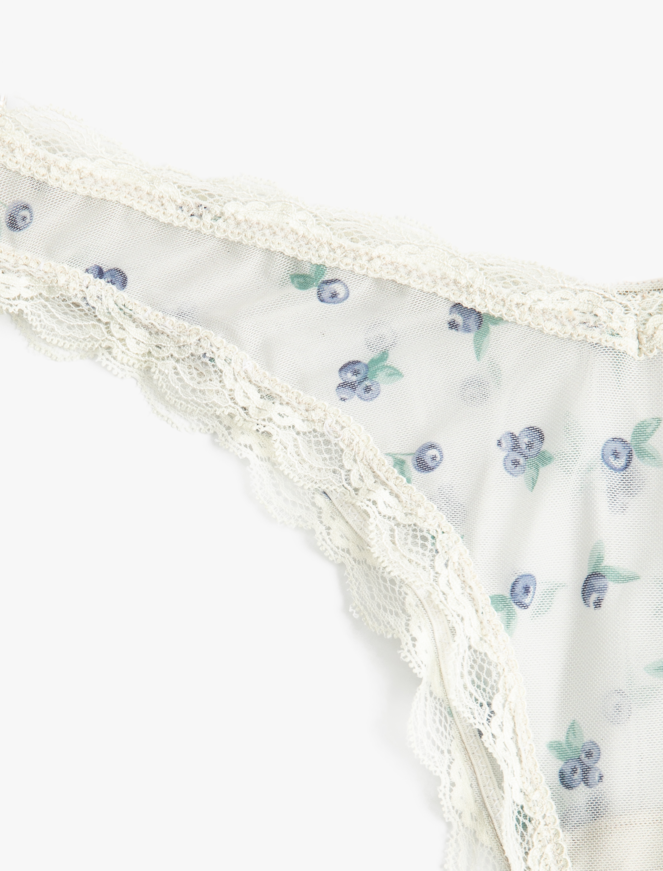   Dantel Detaylı Tül Yaban Mersini Baskılı Brazilian Külot