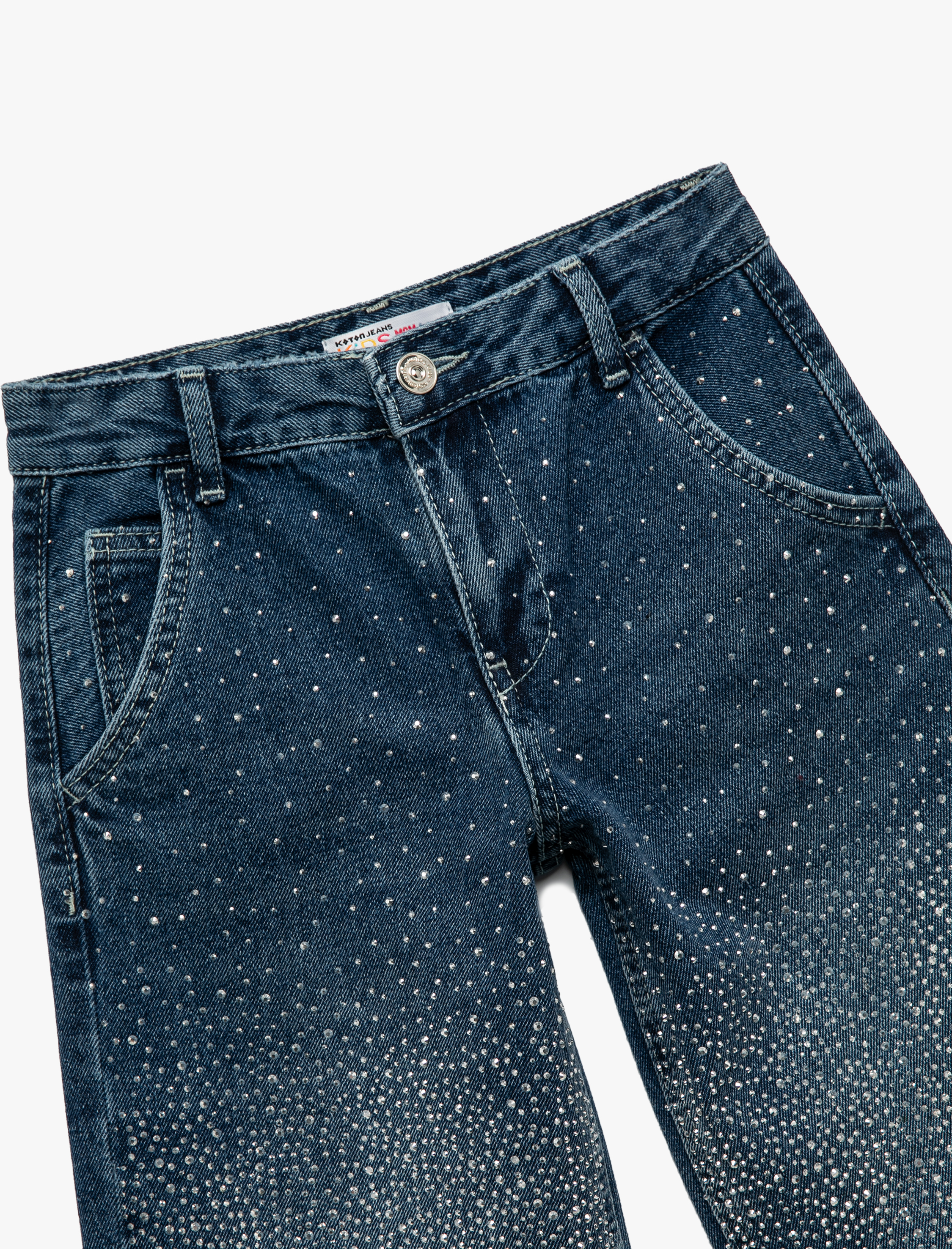  Kız Çocuk Taş Detaylı Pamuklu Rahat Kesim Denim Pantolon