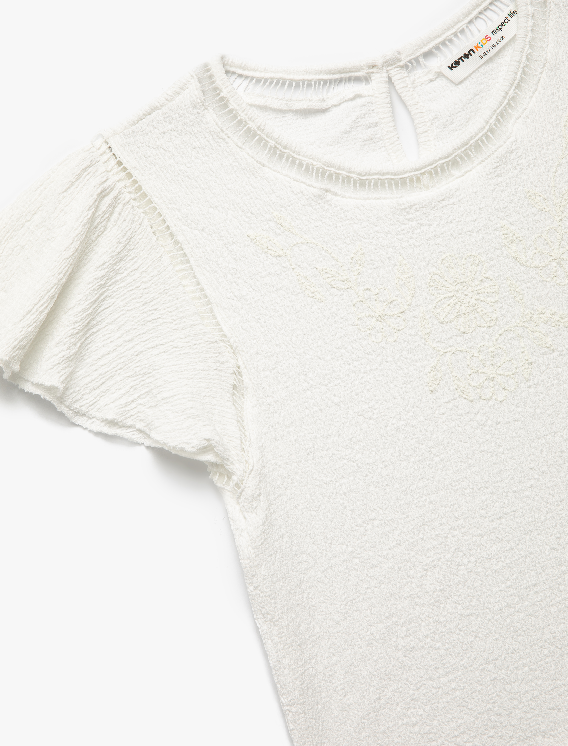  Kız Çocuk Bisiklet Yaka Kısa Kollu Çiçek Desenli Bluz