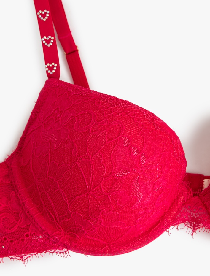  Taş Detaylı Kalpli Destekli Maximizer Dantelli Sütyen