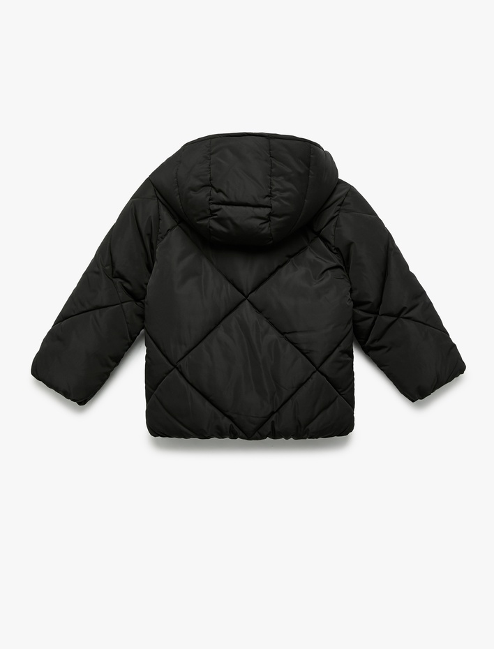 Kız Bebek Uzun Kollu Cepli Kapitone Kapşonlu Mont