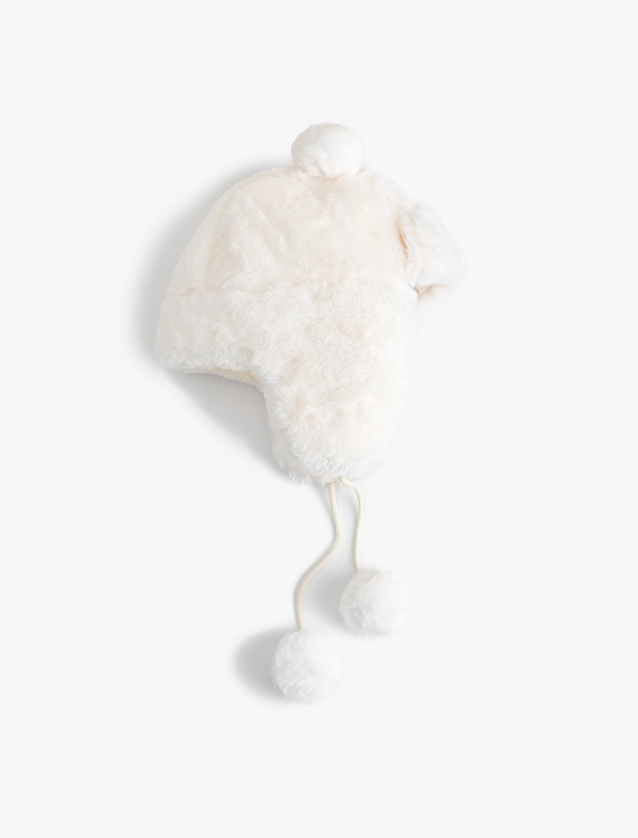 Kız Çocuk Ponpon Detaylı Kulaklı Peluş Şapka