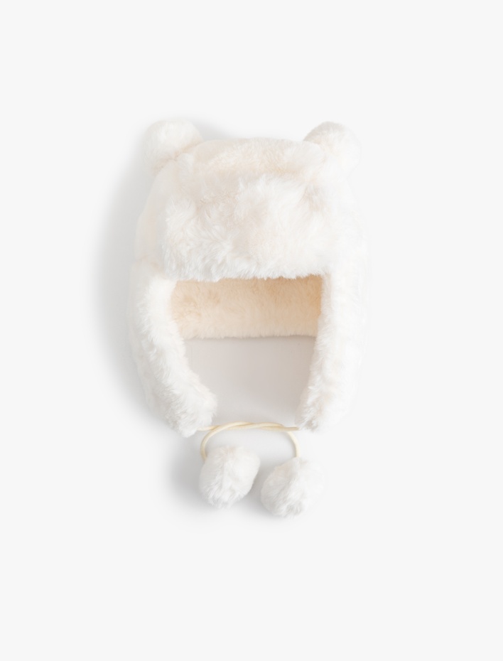 Kız Çocuk Ponpon Detaylı Kulaklı Peluş Şapka