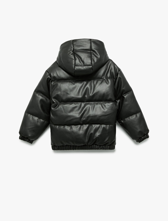 Erkek Çocuk Uzun Kollu Kapşonlu Suni Deri Ceket