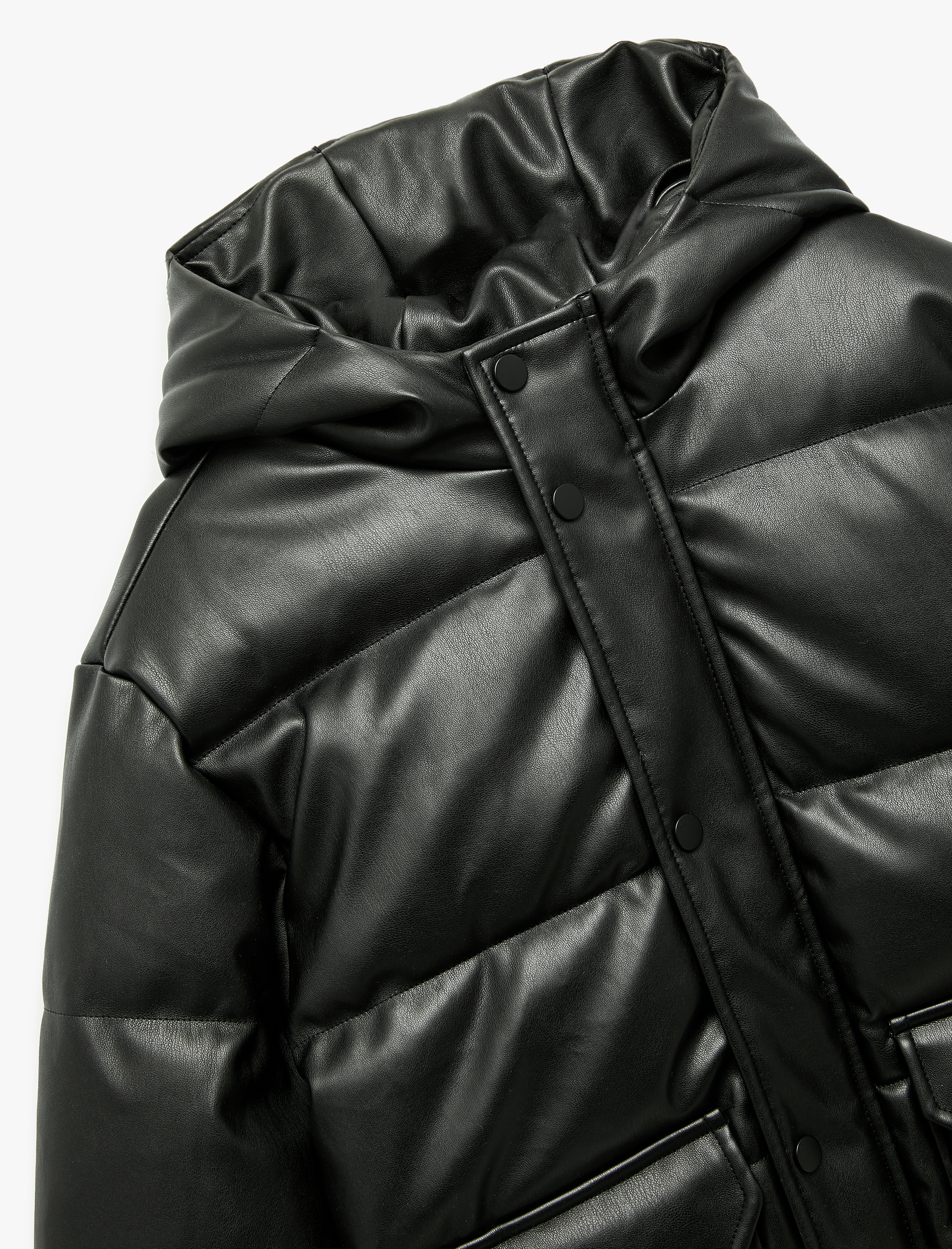  Erkek Çocuk Uzun Kollu Kapşonlu Suni Deri Ceket