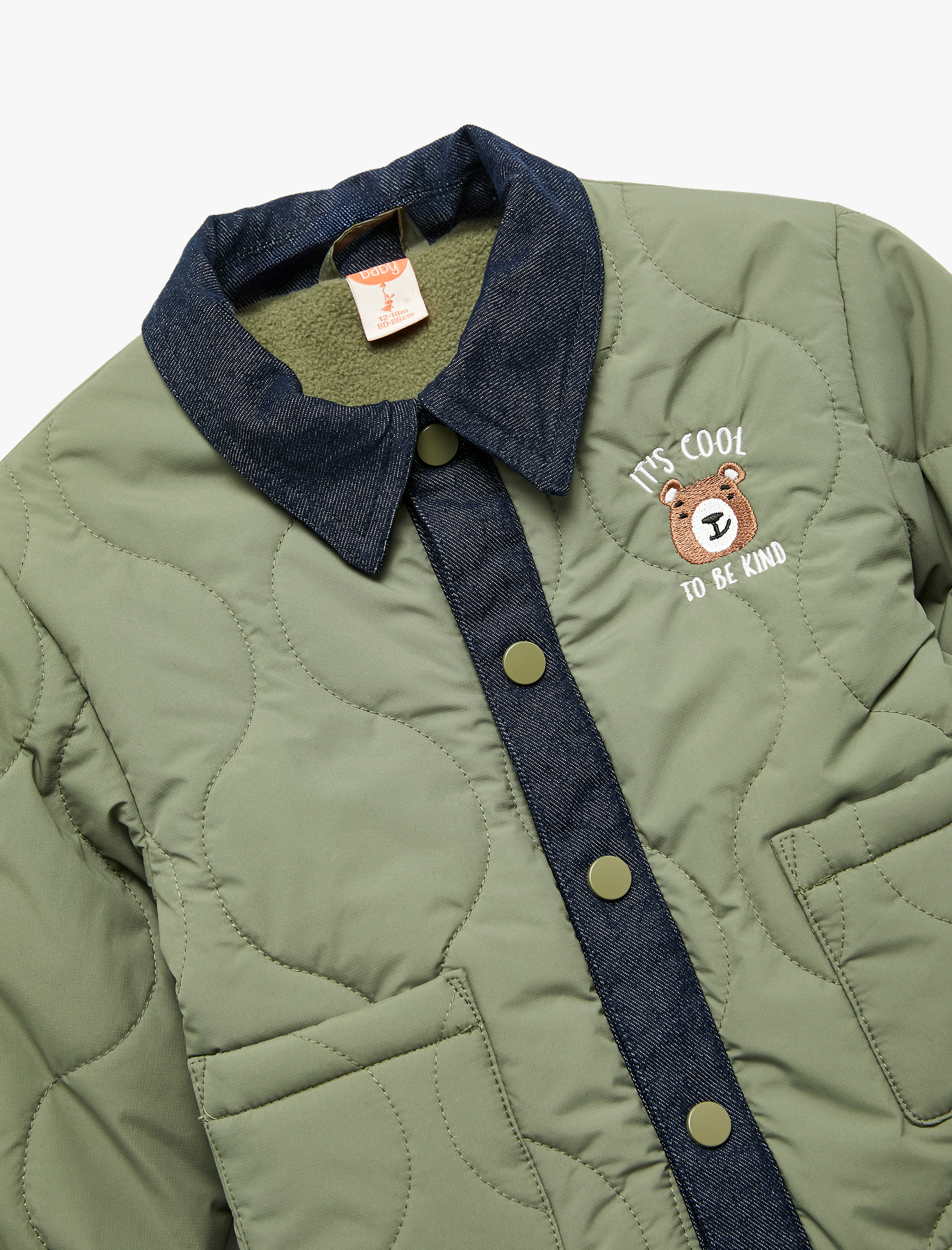  Erkek Bebek Uzun Kollu Gömlek Yaka Çift Cepli Kapitone Ceket