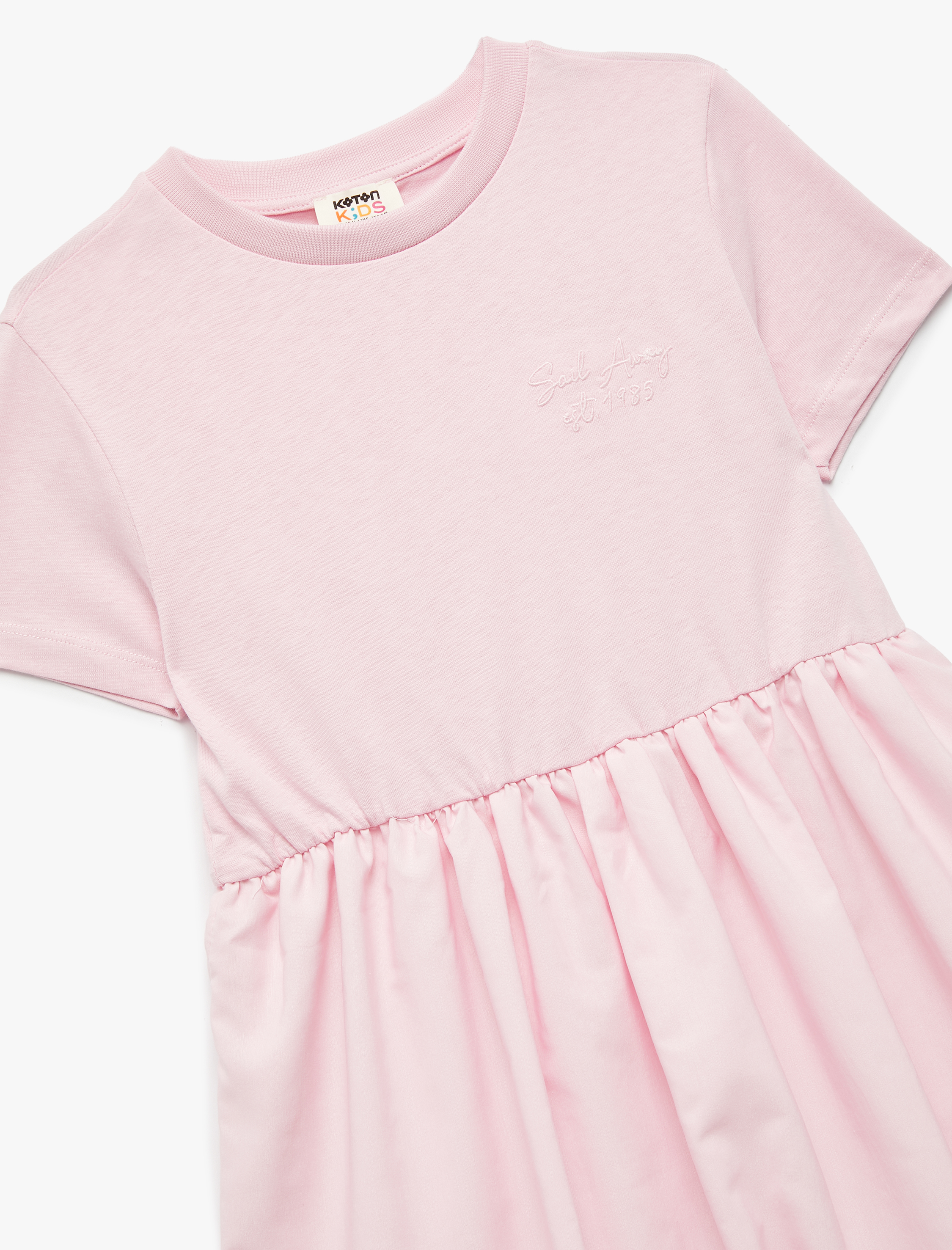  Kız Çocuk Pamuklu Kısa Kollu Bisiklet Yaka Balon Etekli Elbise