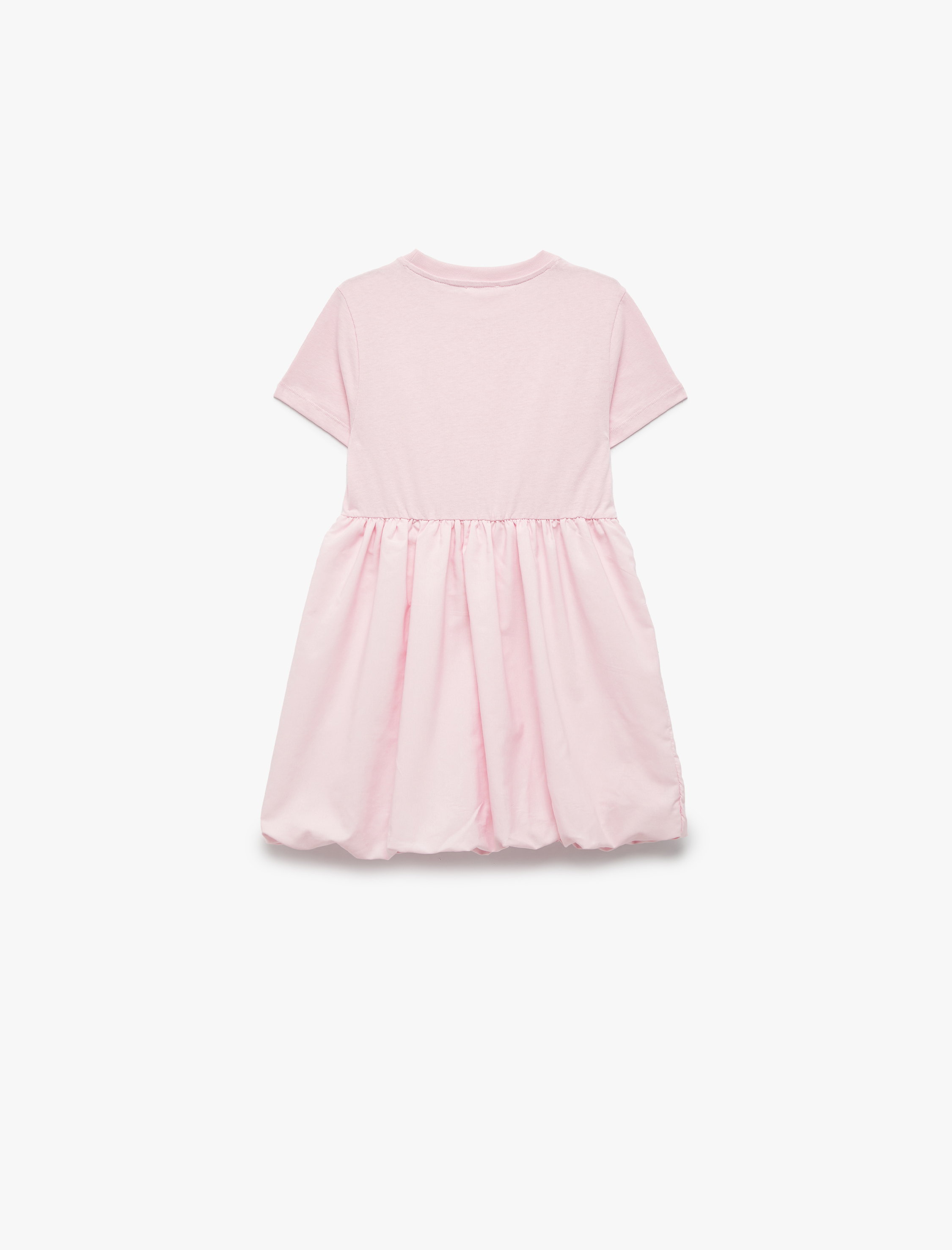  Kız Çocuk Pamuklu Kısa Kollu Bisiklet Yaka Balon Etekli Elbise