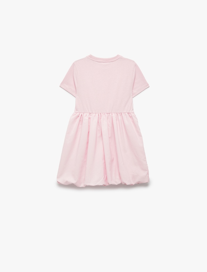 Kız Çocuk Pamuklu Kısa Kollu Bisiklet Yaka Balon Etekli Elbise