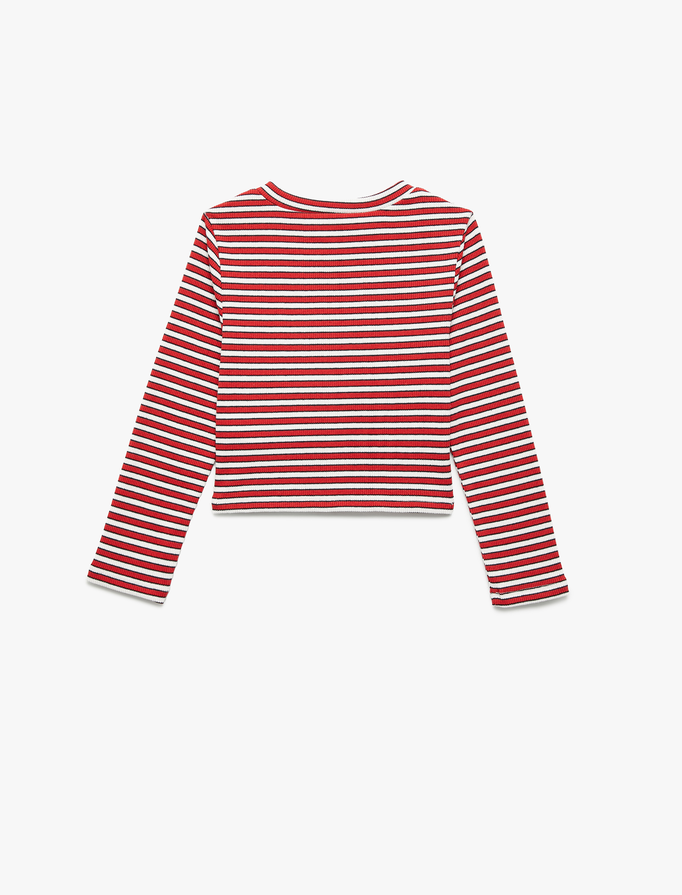  Kız Çocuk Uzun Kollu Bisiklet Yaka Ribanalı Çizgili Tişört