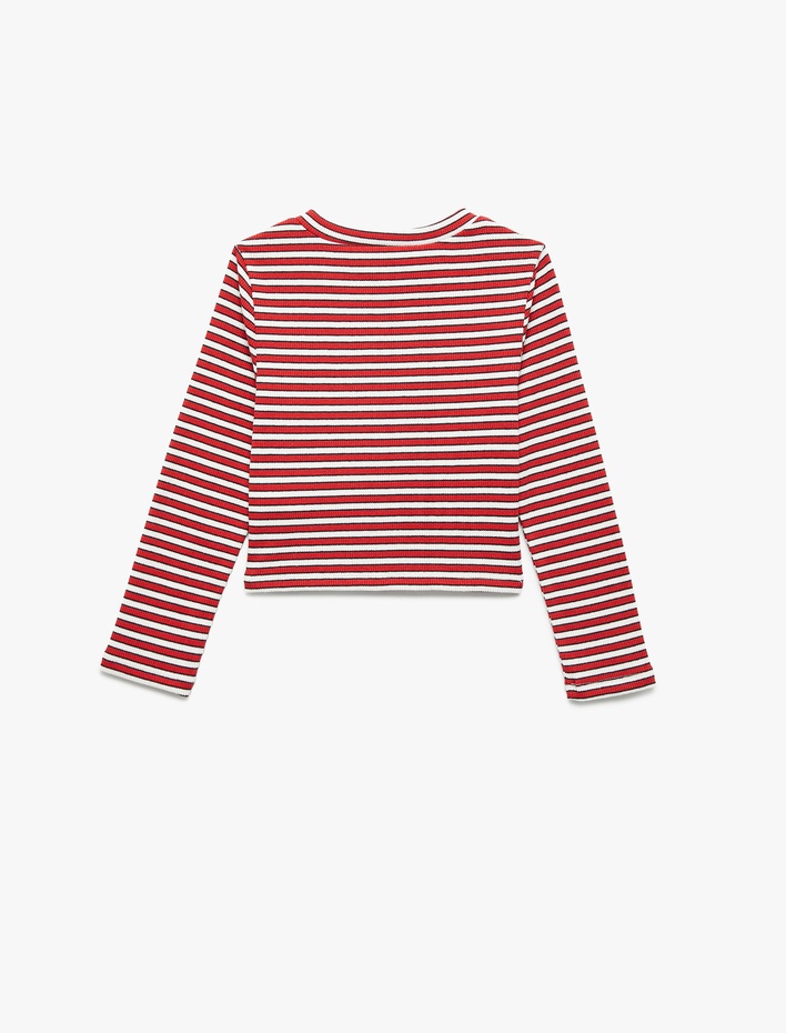 Kız Çocuk Uzun Kollu Bisiklet Yaka Ribanalı Çizgili Tişört