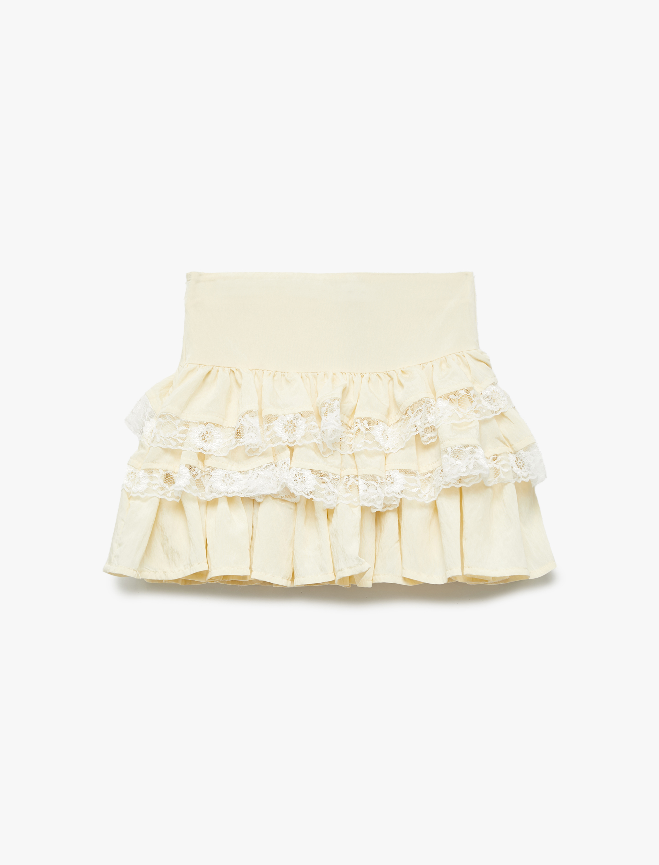  Kız Çocuk Dantel Detaylı Katlı  Volanlı Viskon Etek