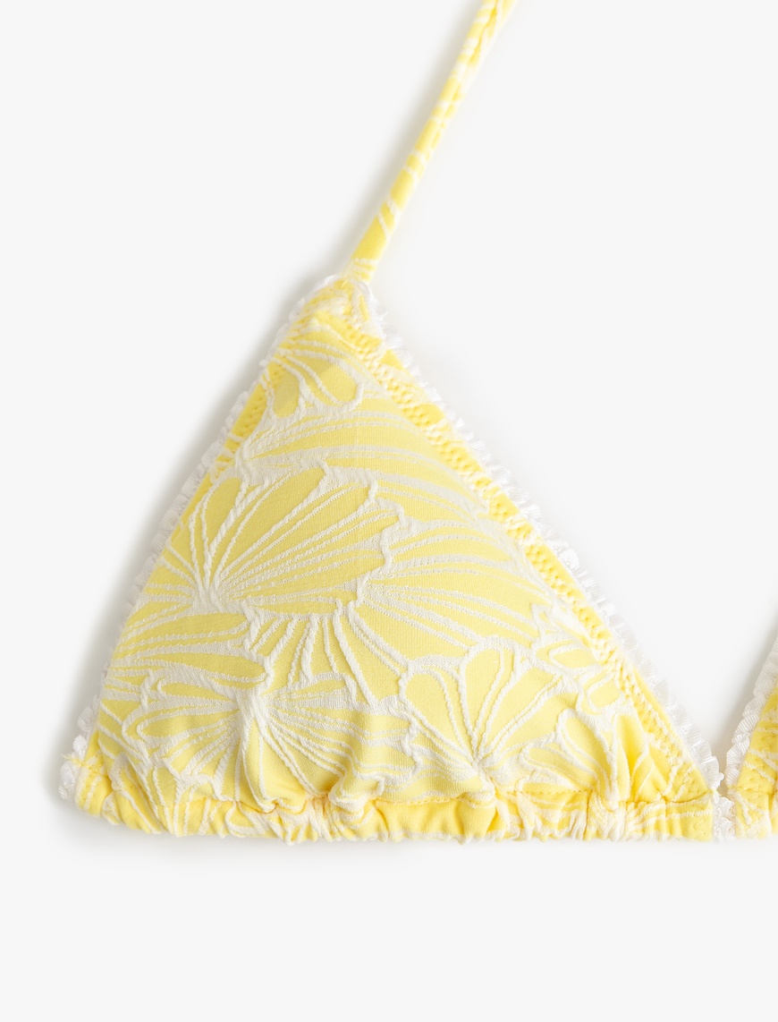   Koton X Sibil Çetinkaya - Floral Dokulu Boyundan Bağlamalı Üçgen Bikini Üstü