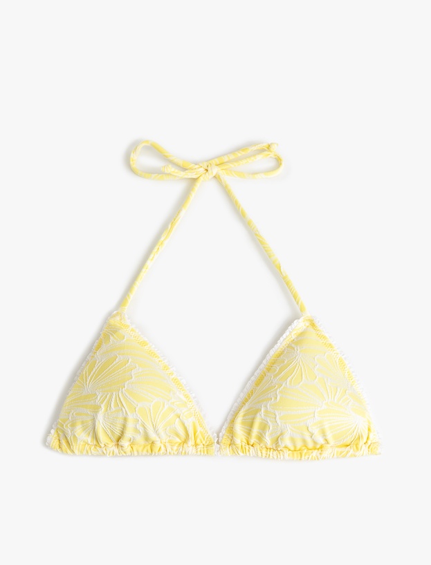 Koton X Sibil Çetinkaya - Floral Dokulu Boyundan Bağlamalı Üçgen Bikini Üstü_0