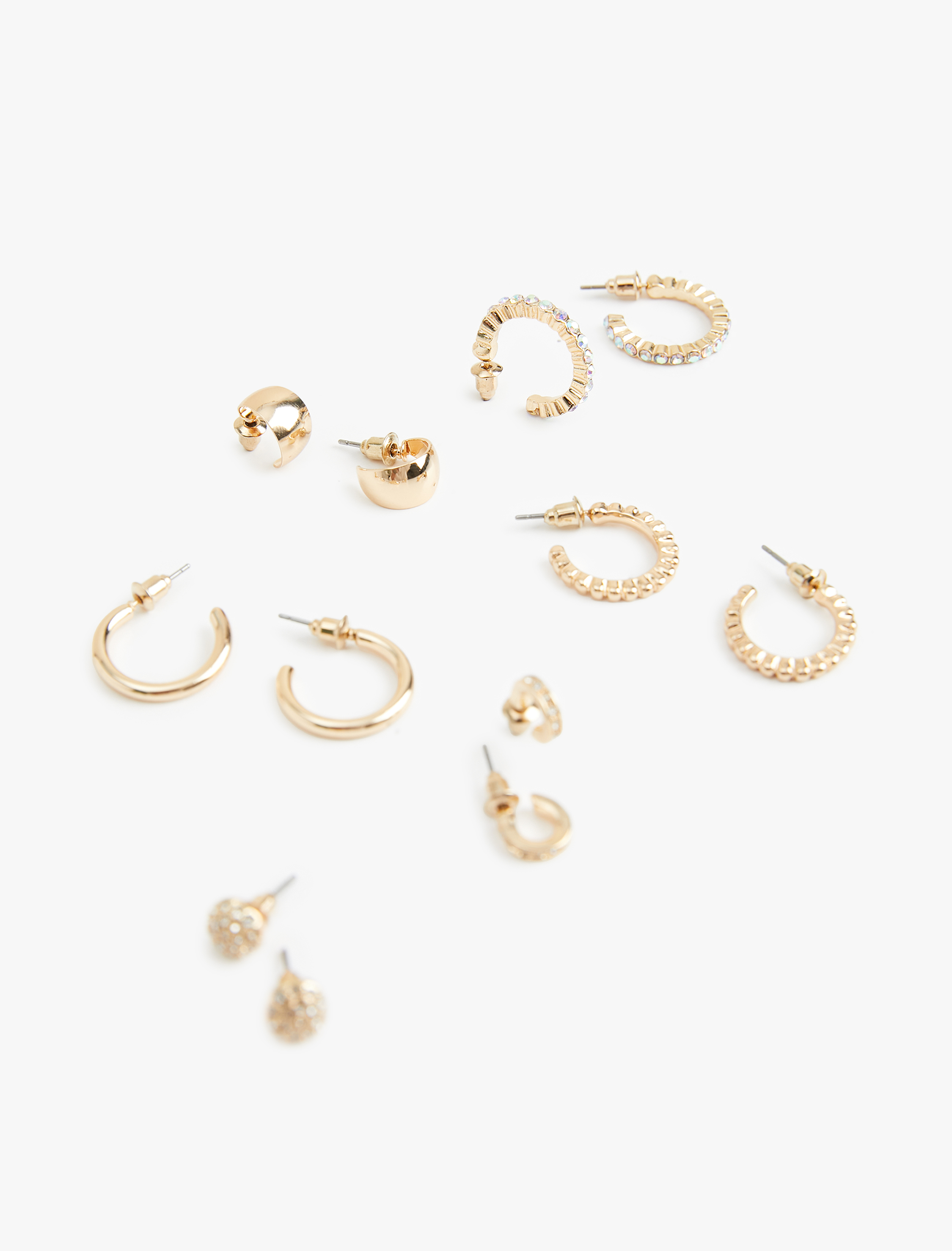  Kadın Çelik Karışımlı Taş Detaylı 6'lı Top ve Halka Küpe Seti