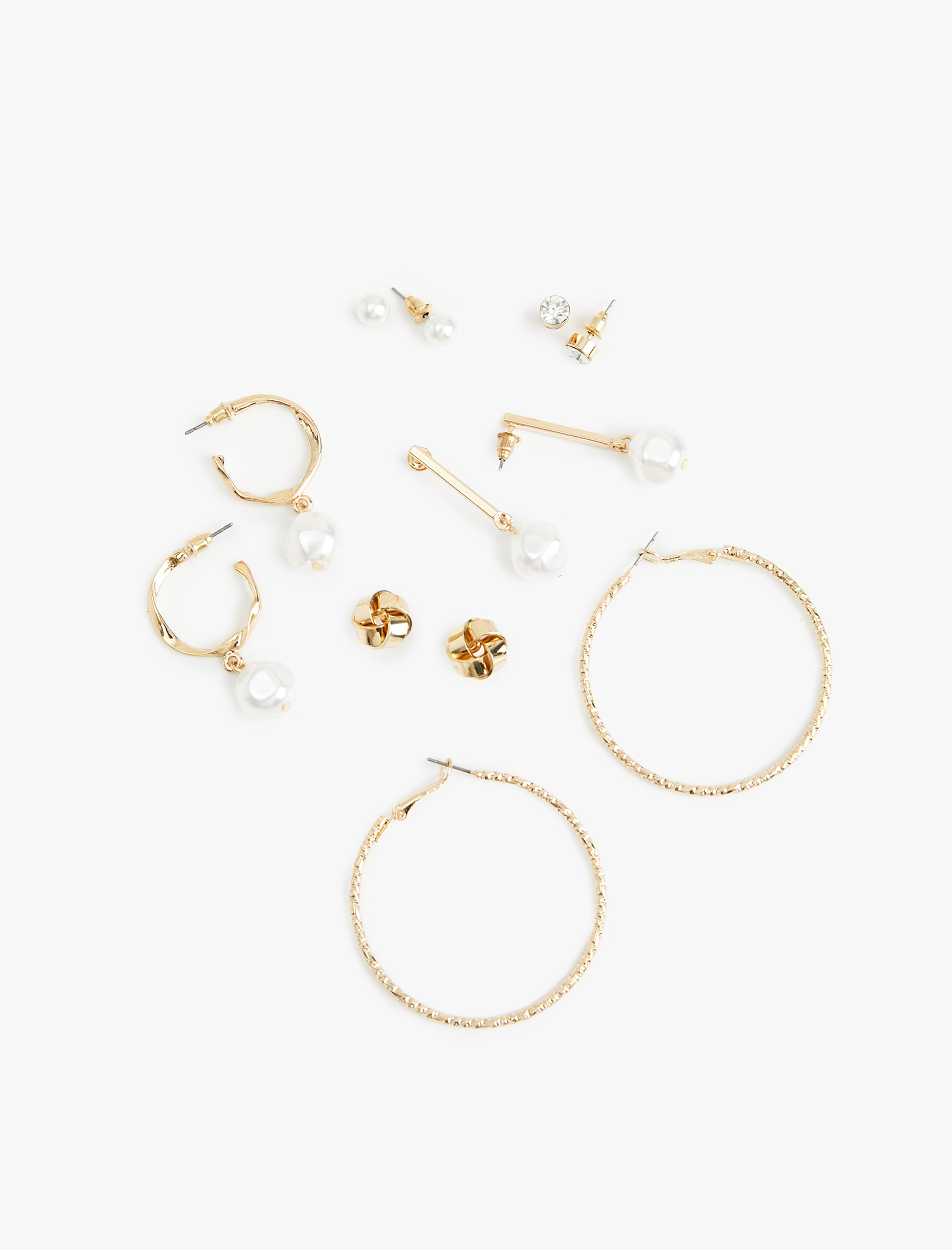  Kadın Çelik Karışımlı İnci Detaylı 6'lı Top ve Halka küpe Seti