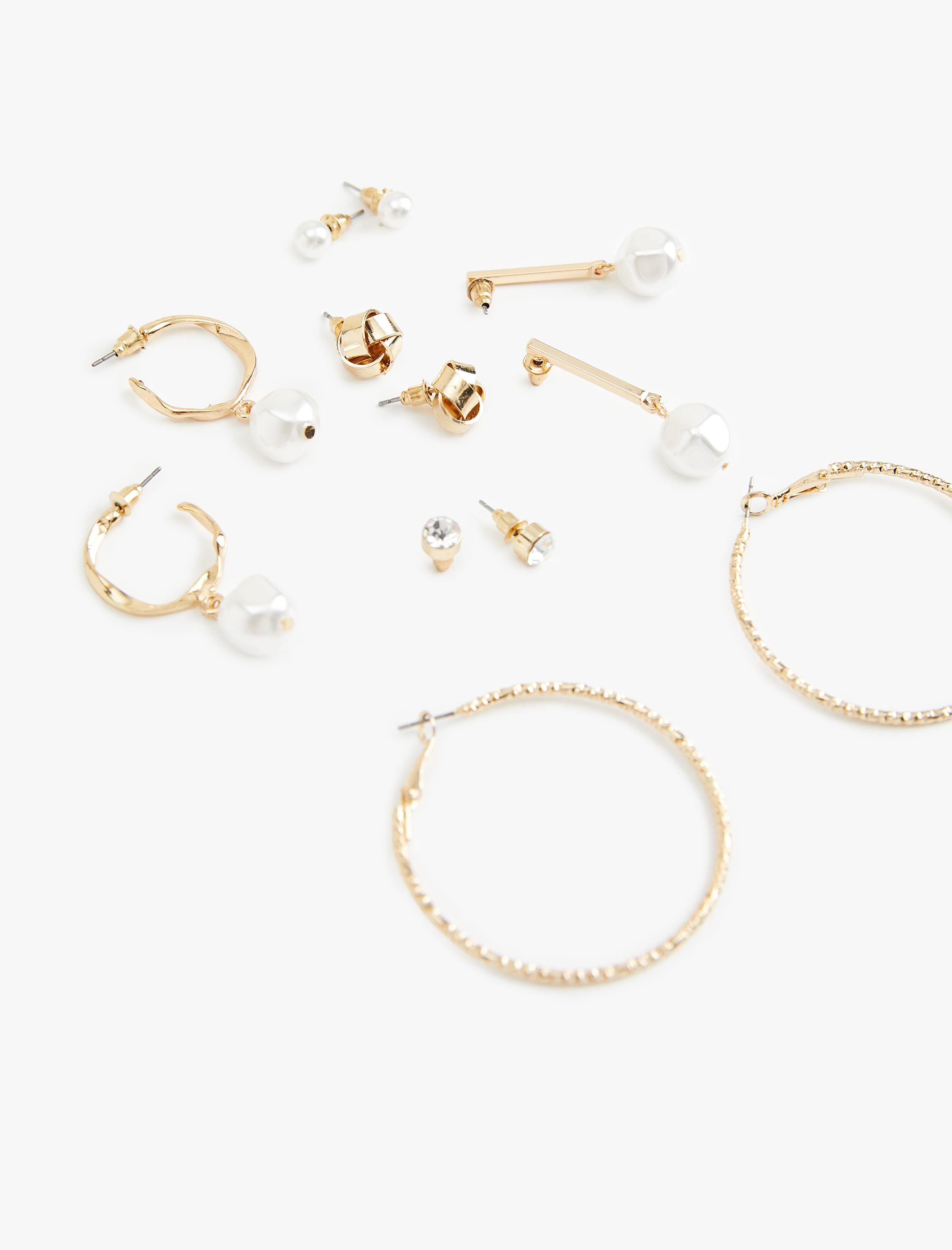  Kadın Çelik Karışımlı İnci Detaylı 6'lı Top ve Halka küpe Seti