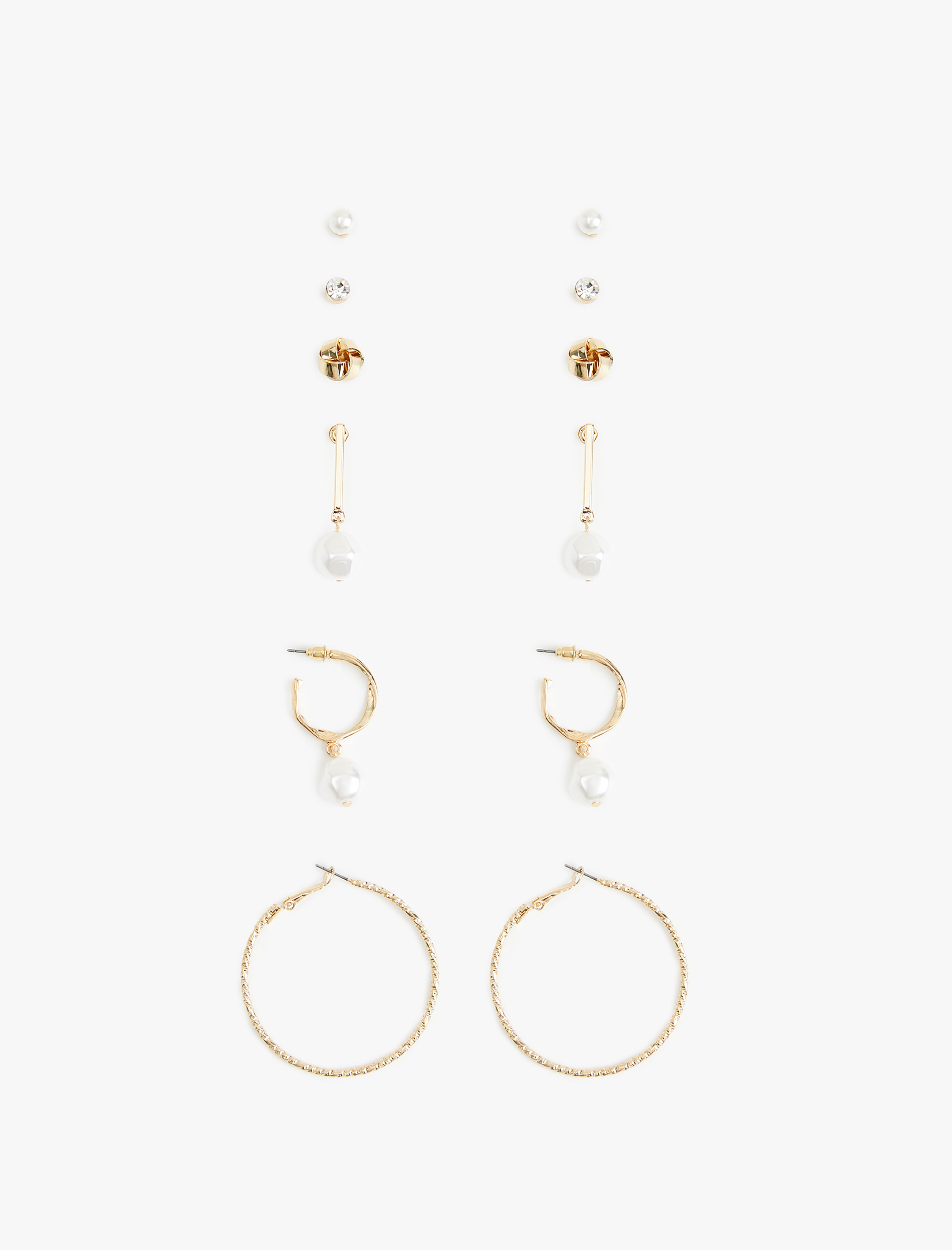  Kadın Çelik Karışımlı İnci Detaylı 6'lı Top ve Halka küpe Seti