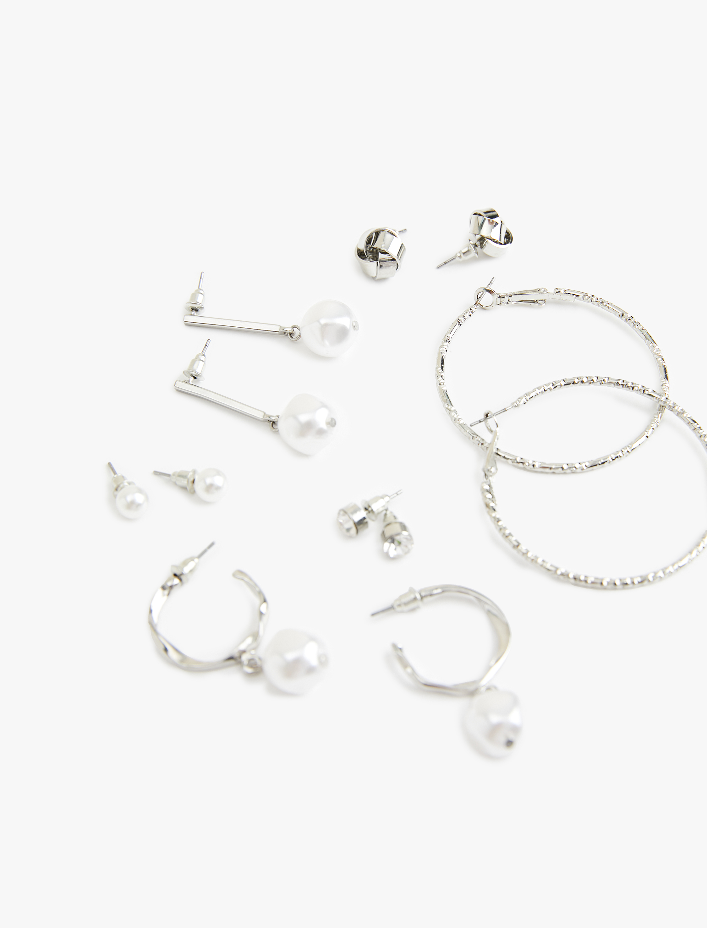  Kadın Çelik Karışımlı İnci Detaylı 6'lı Top ve Halka küpe Seti