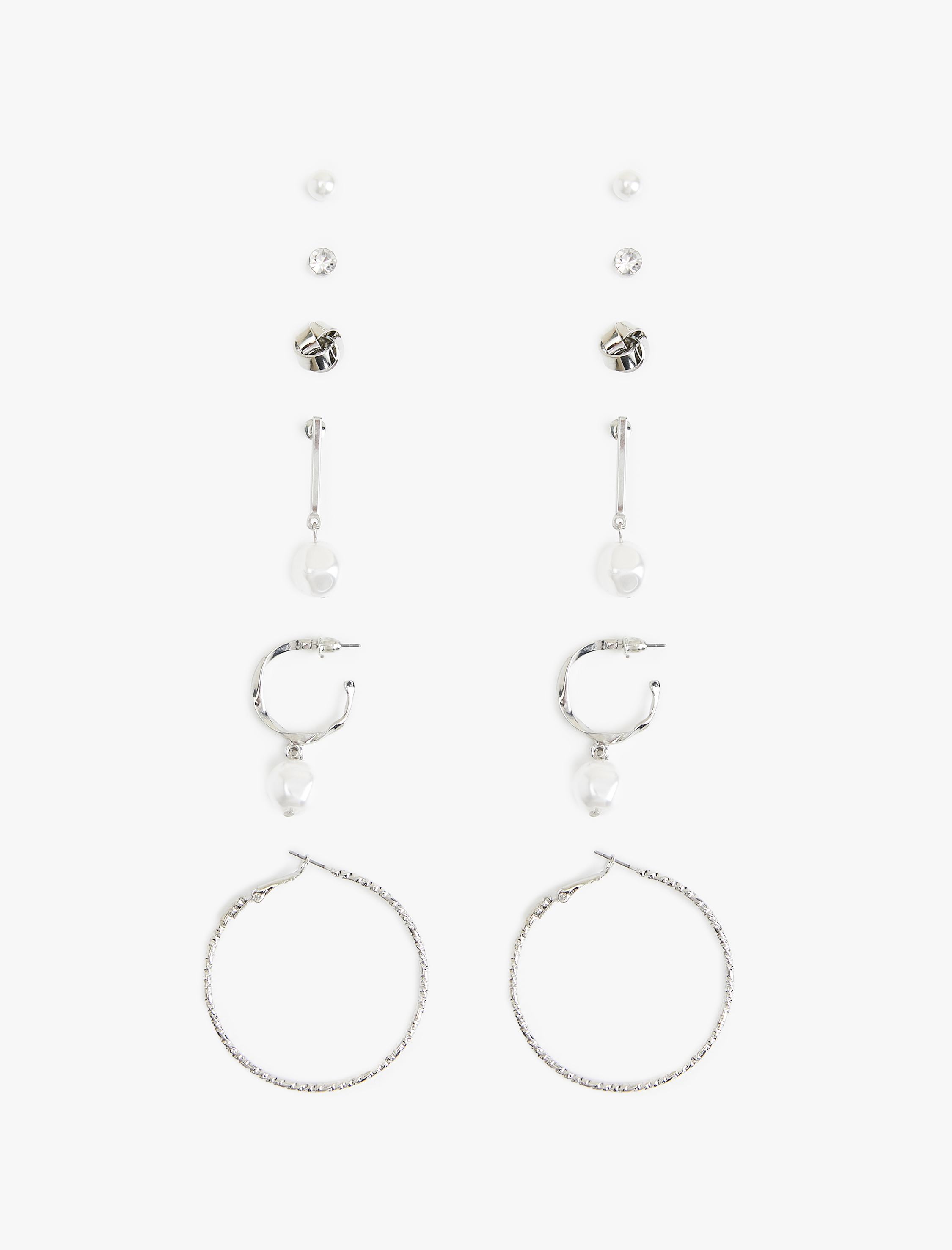  Kadın Çelik Karışımlı İnci Detaylı 6'lı Top ve Halka küpe Seti