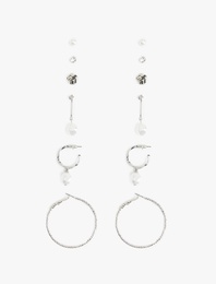 Çelik Karışımlı İnci Detaylı 6'lı Top ve Halka küpe Seti