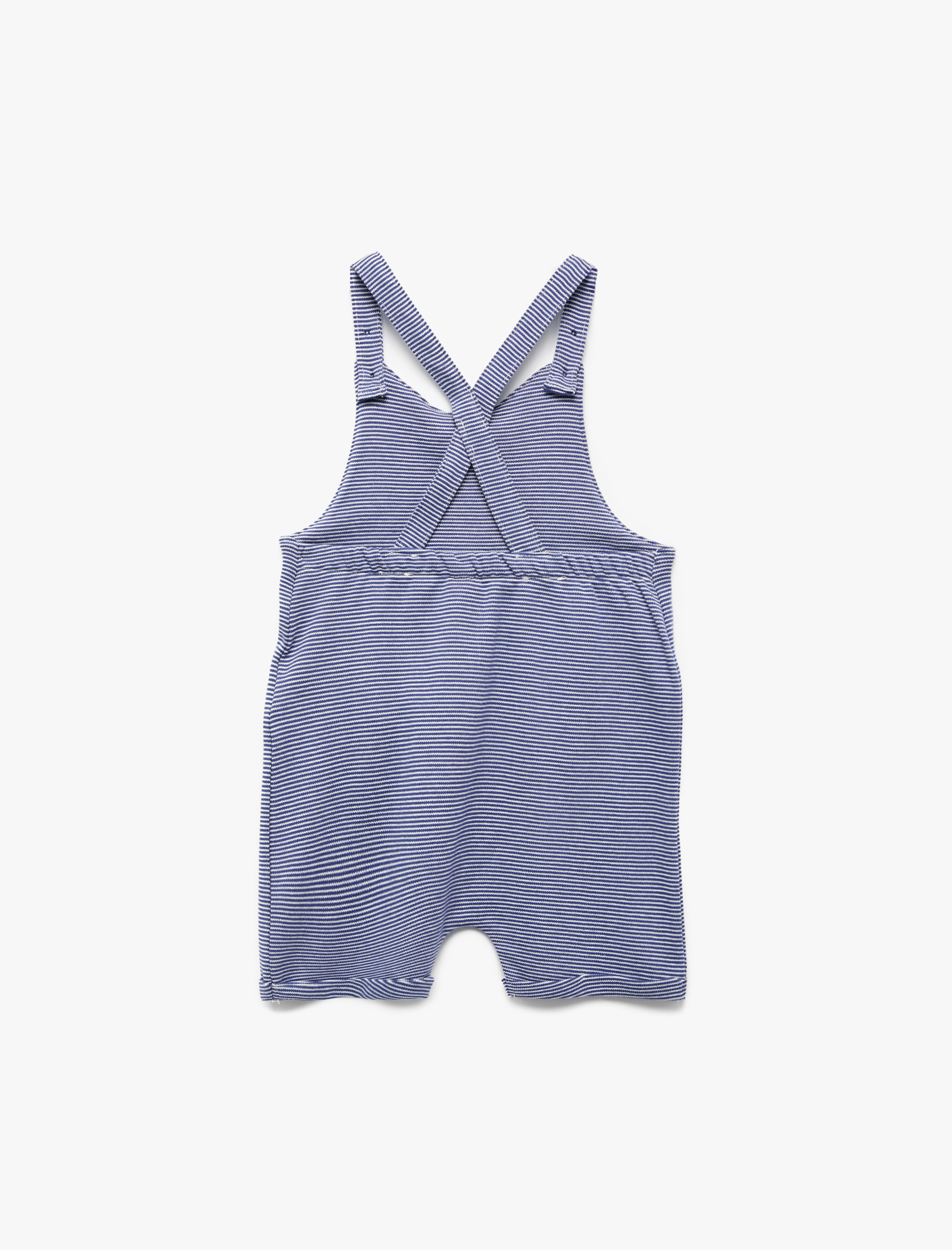  Erkek Bebek Askılı Balina Aplike Detaylı Çizgili Tulum Salopet