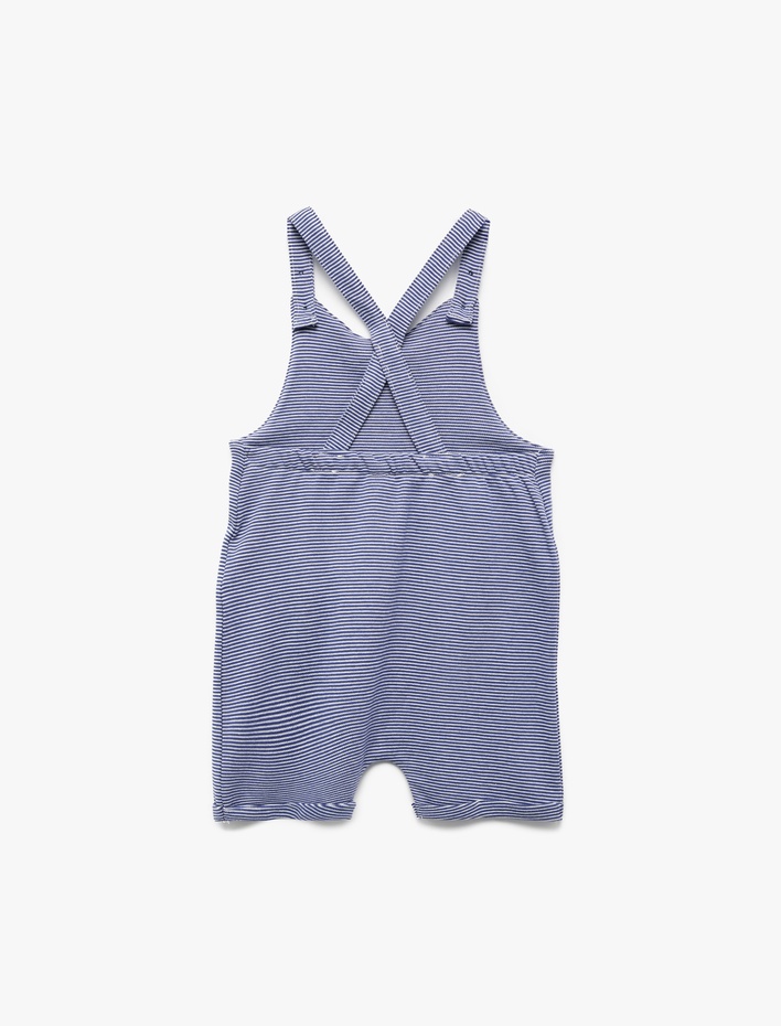 Erkek Bebek Askılı Balina Aplike Detaylı Çizgili Tulum Salopet