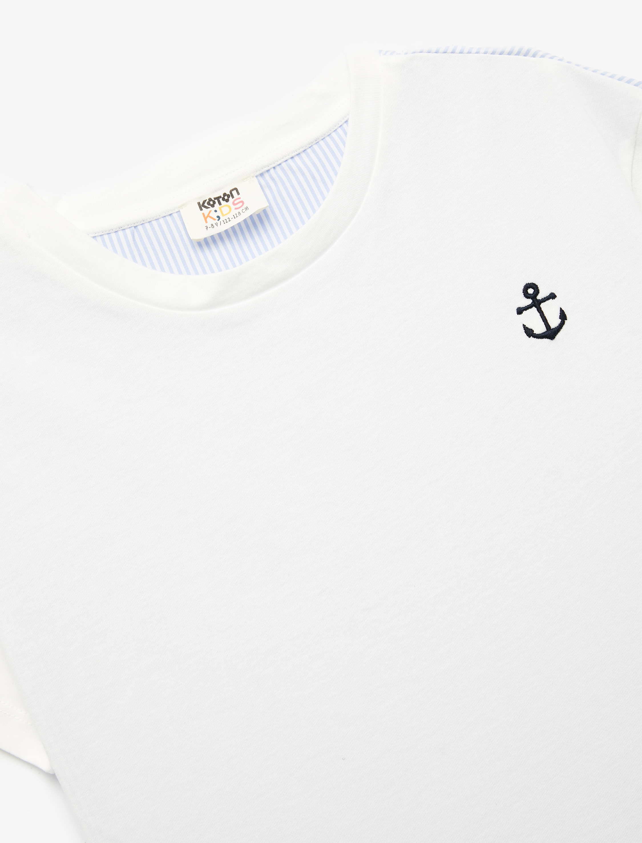  Kız Çocuk Bisiklet Yaka Kısa Kollu Çapa Baskı Detaylı Pamuklu Tişört