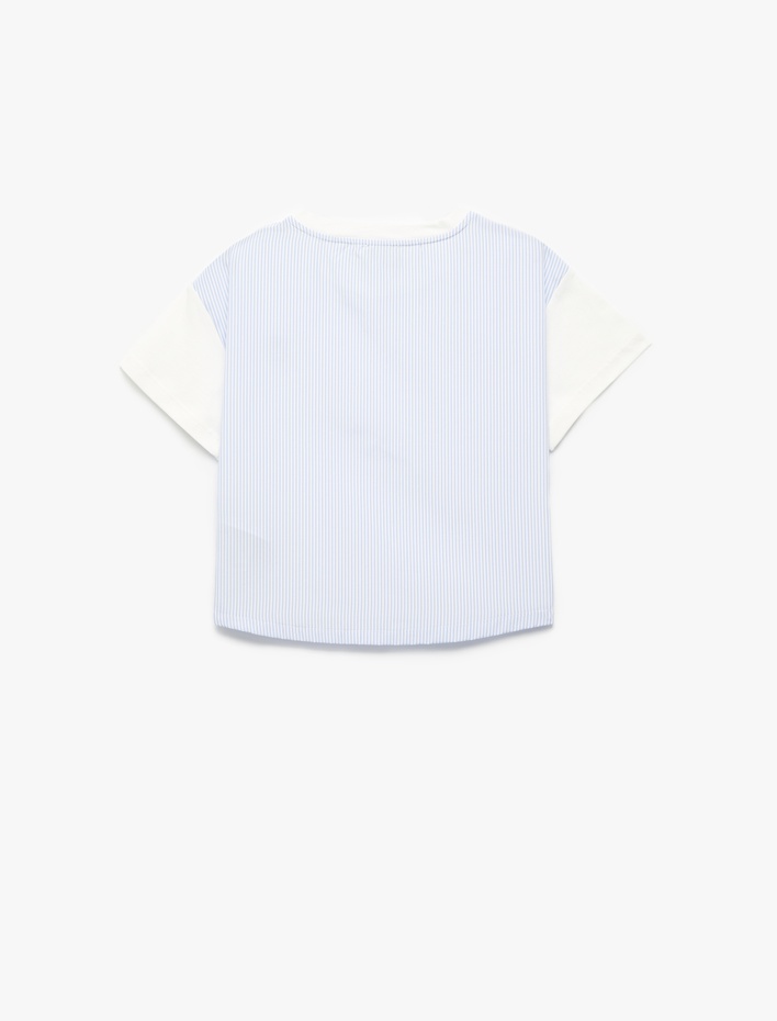 Kız Çocuk Bisiklet Yaka Kısa Kollu Çapa Baskı Detaylı Pamuklu Tişört