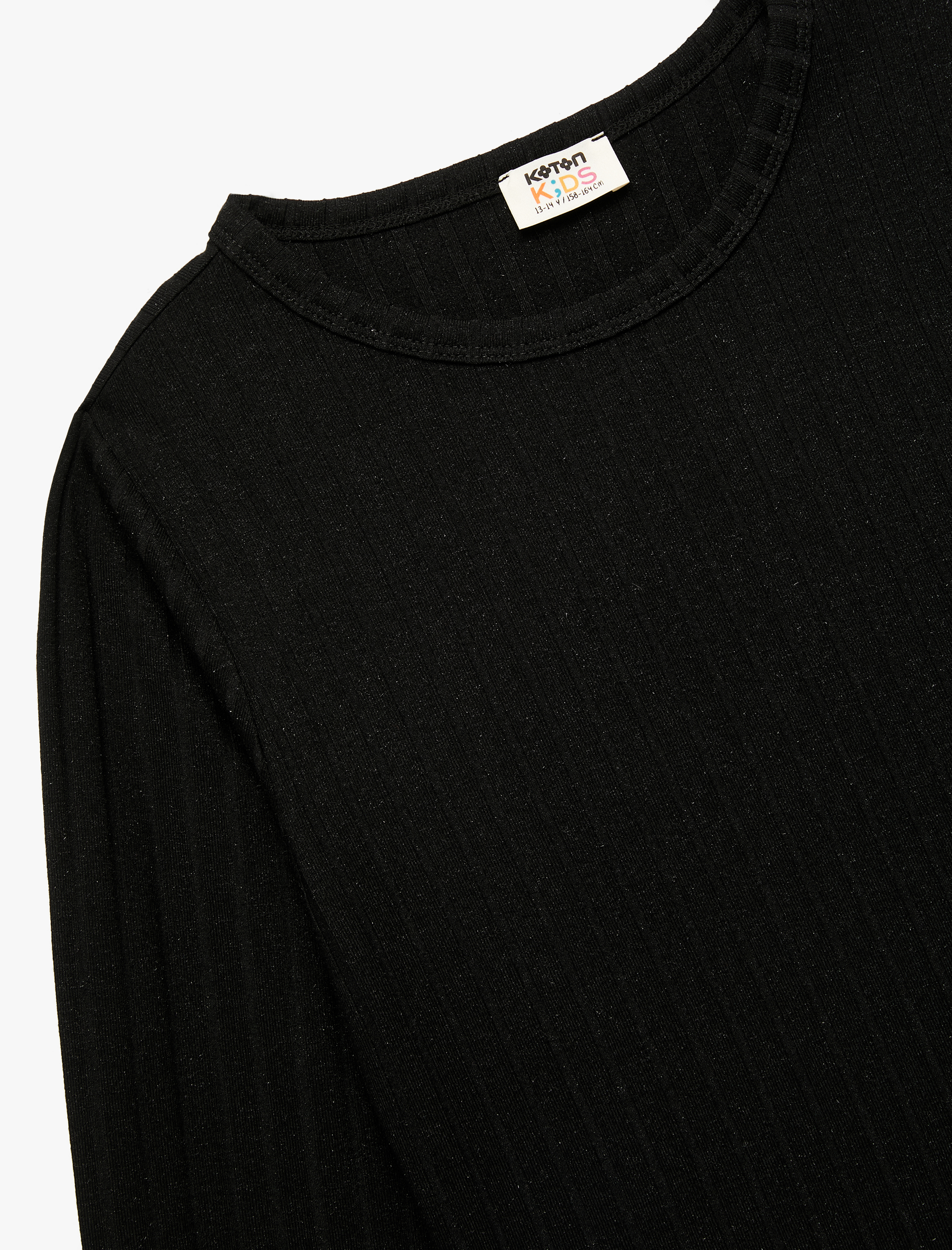  Kız Çocuk Viskon Karışımlı Uzun Kollu Bisiklet Yaka Basic Tişört