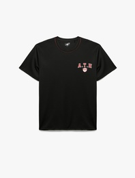 Kısa Kollu Regular Fit Bisiklet Yaka Baskılı Spor Tişört