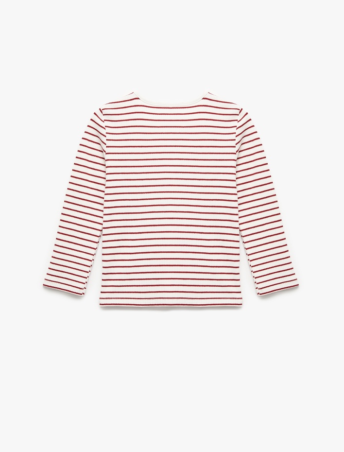 Kız Bebek Uzun Kollu Bisiklet Yaka Kaşkorse Çizgili Tişört
