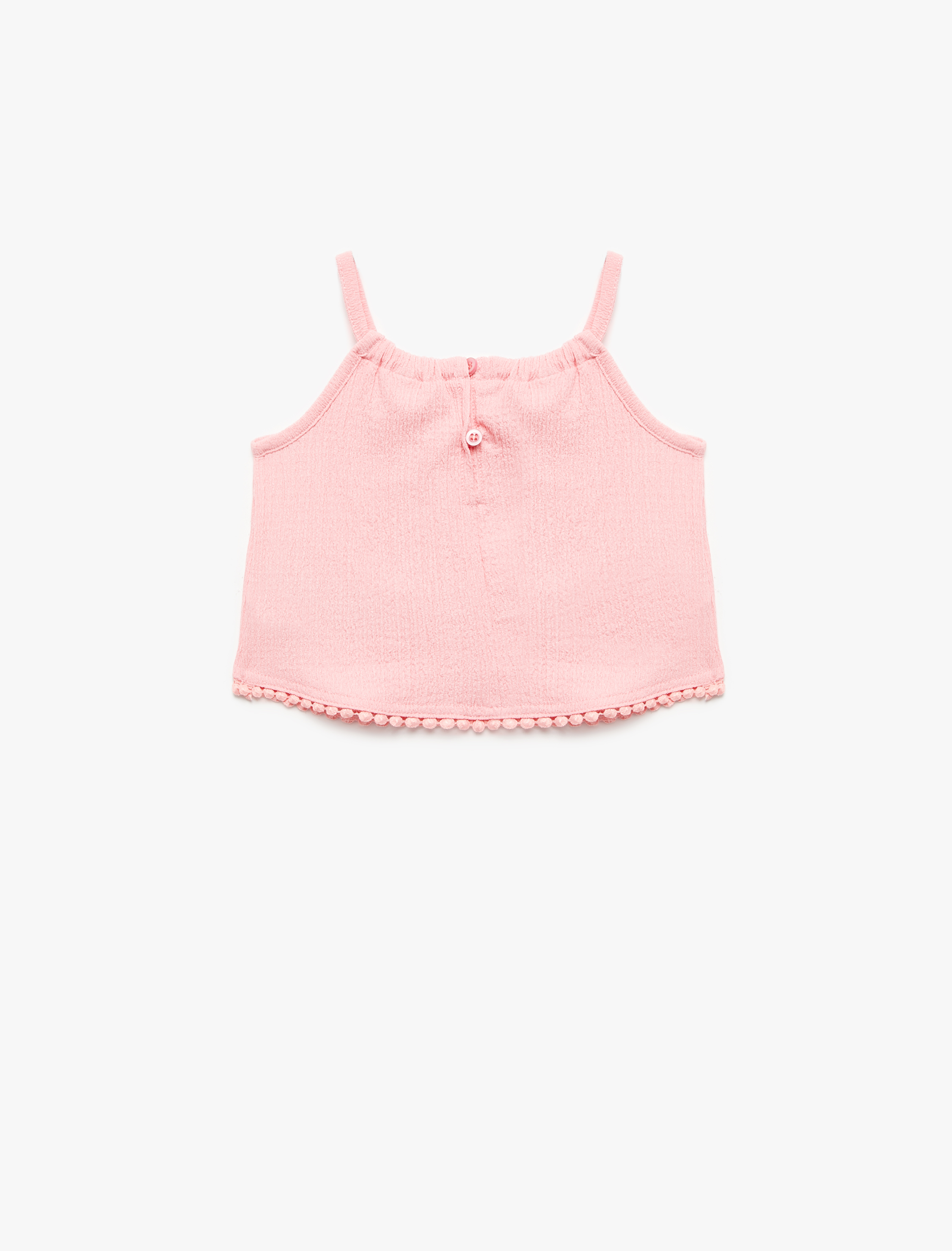  Kız Bebek İnce Askılı Düğme Detaylı Kolsuz Bluz