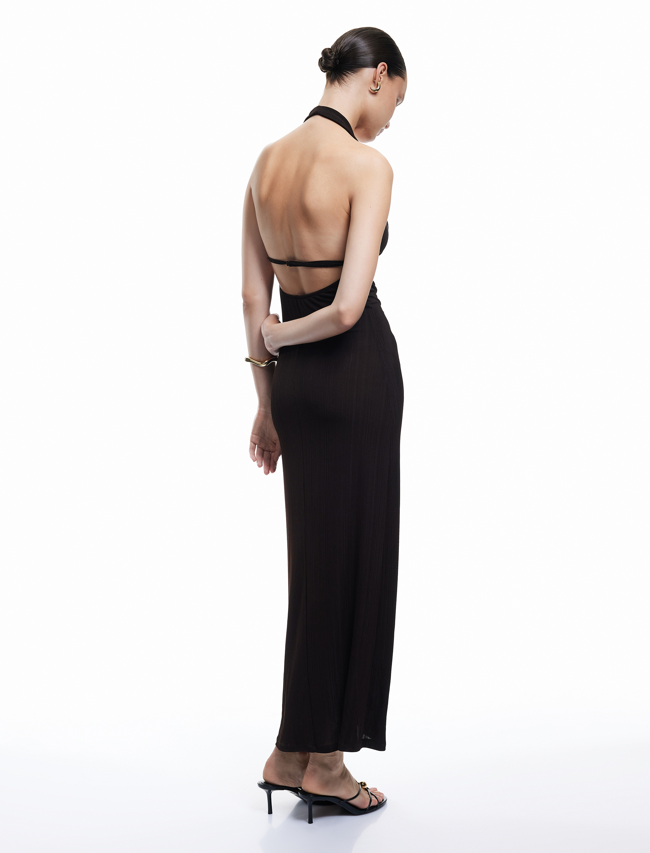   Slim Fit Sırt Dekolteli Derin Degaje Yaka Midi Bodycon Elbise