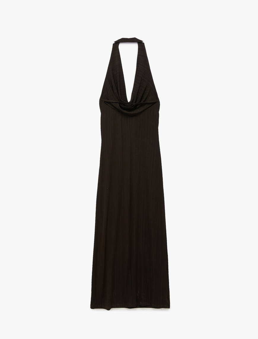   Slim Fit Sırt Dekolteli Derin Degaje Yaka Midi Bodycon Elbise