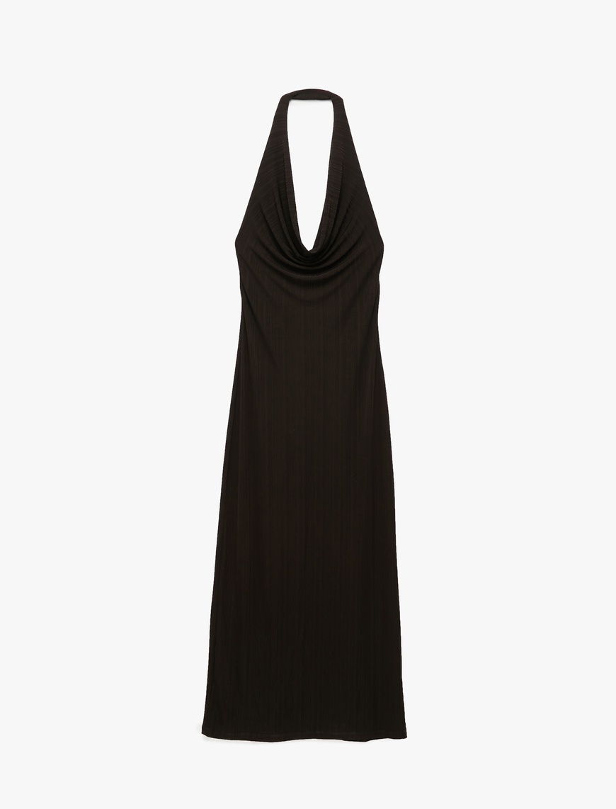   Slim Fit Sırt Dekolteli Derin Degaje Yaka Midi Bodycon Elbise