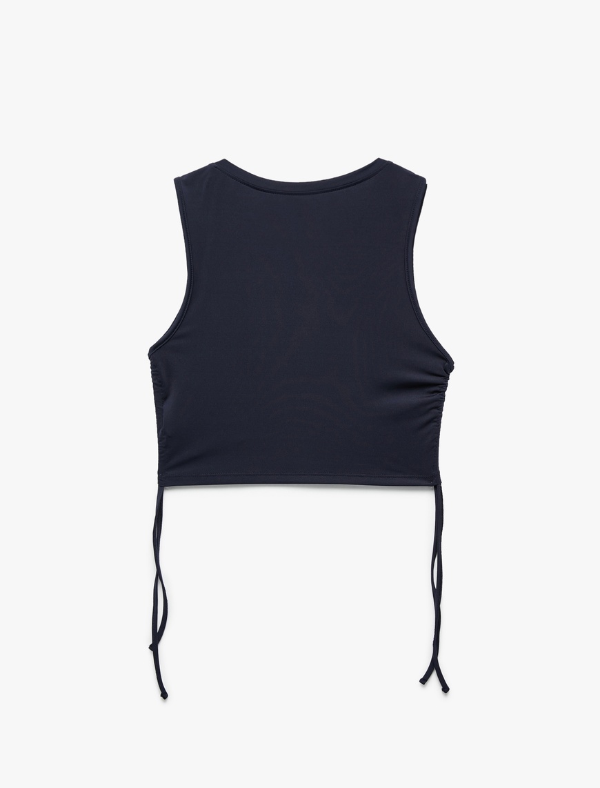   Kolsuz Bisiklet Yaka Dar Kalıp Büzgülü Baskılı Crop Spor Atlet