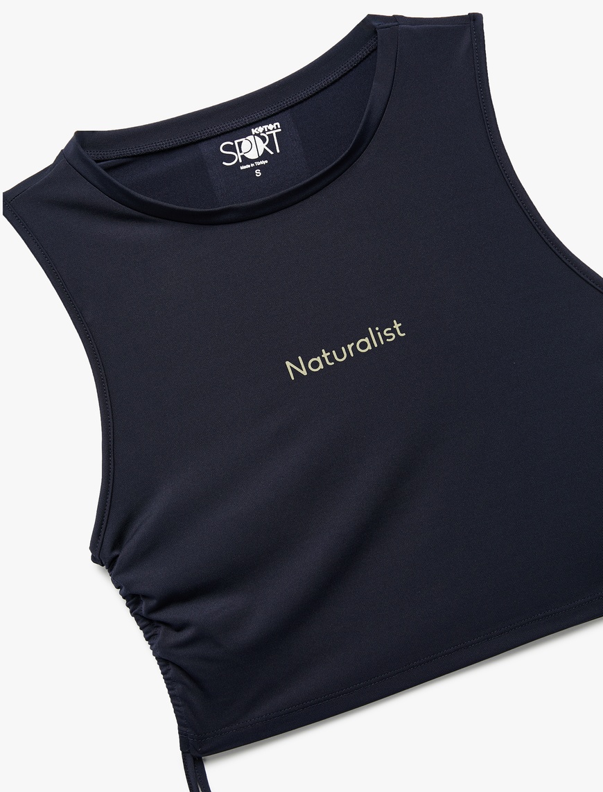   Kolsuz Bisiklet Yaka Dar Kalıp Büzgülü Baskılı Crop Spor Atlet