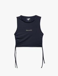 Kolsuz Bisiklet Yaka Dar Kalıp Büzgülü Baskılı Crop Spor Atlet