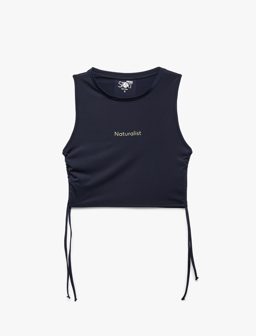   Kolsuz Bisiklet Yaka Dar Kalıp Büzgülü Baskılı Crop Spor Atlet