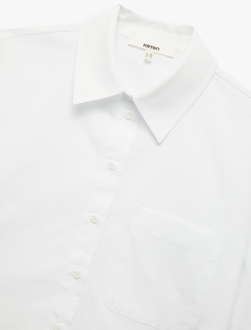   Pamuklu Kısa Kollu Klasik Yaka Crop Poplin Gömlek