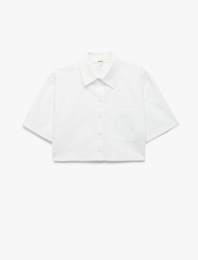 Pamuklu Kısa Kollu Klasik Yaka Crop Poplin Gömlek