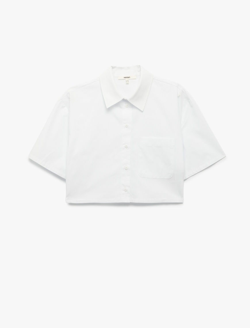   Pamuklu Kısa Kollu Klasik Yaka Crop Poplin Gömlek