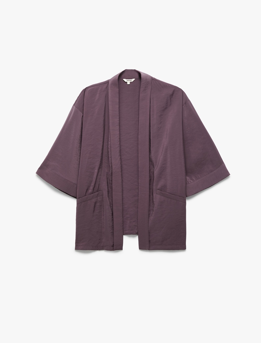  Modal Kumaş Cepli 3/4 Geniş Kollu Kimono