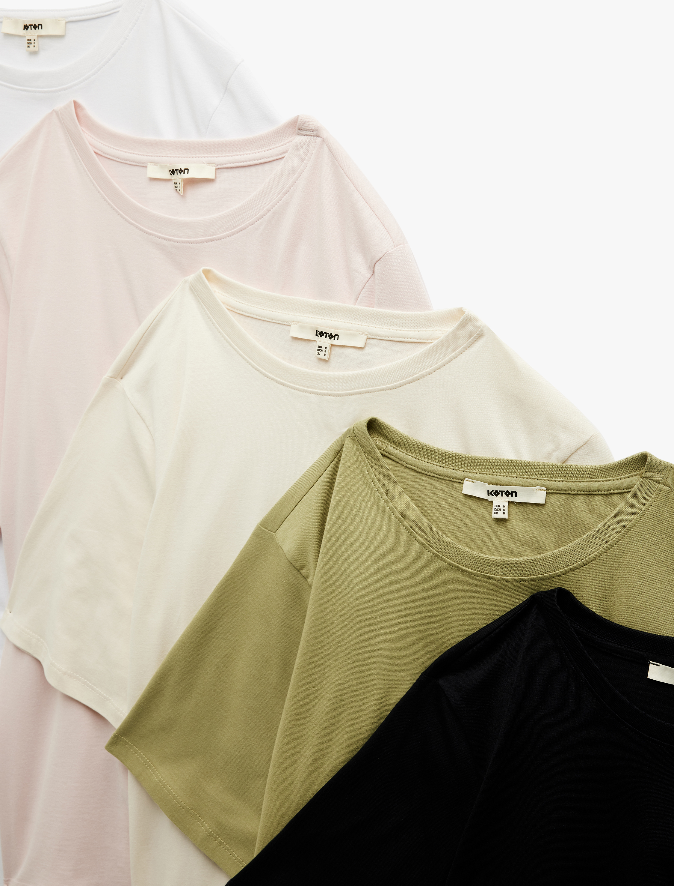   5'li Pamuklu Bisiklet Yaka Kısa Kollu Kadın Tişört Seti