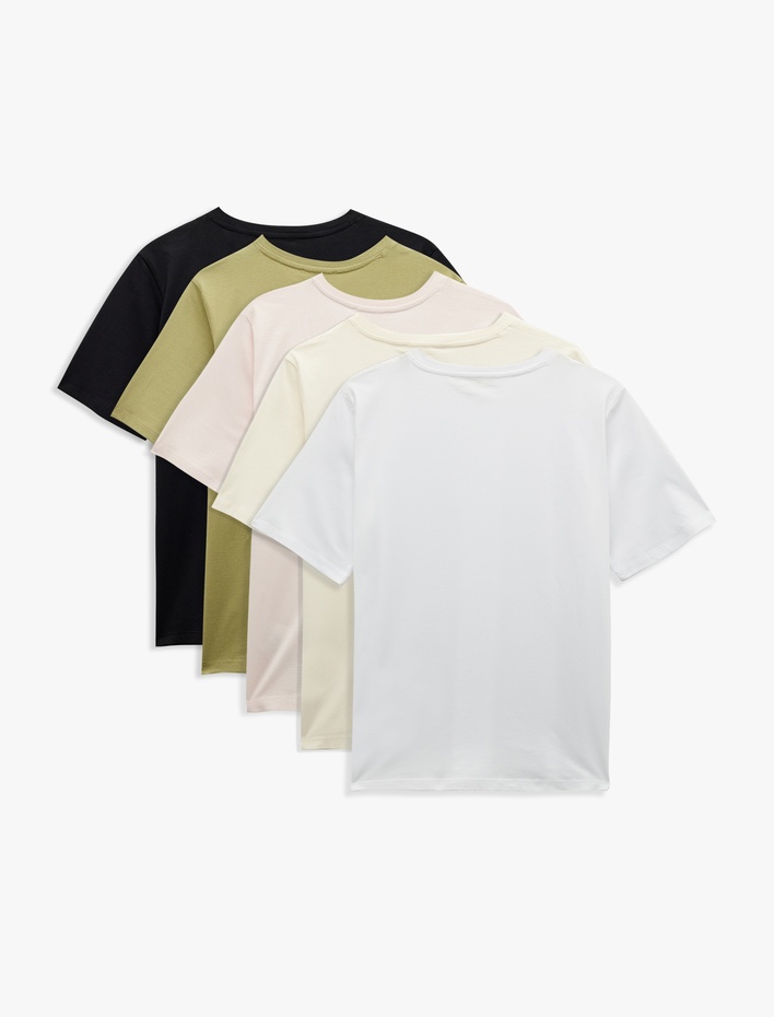  5'li Pamuklu Bisiklet Yaka Kısa Kollu Kadın Tişört Seti
